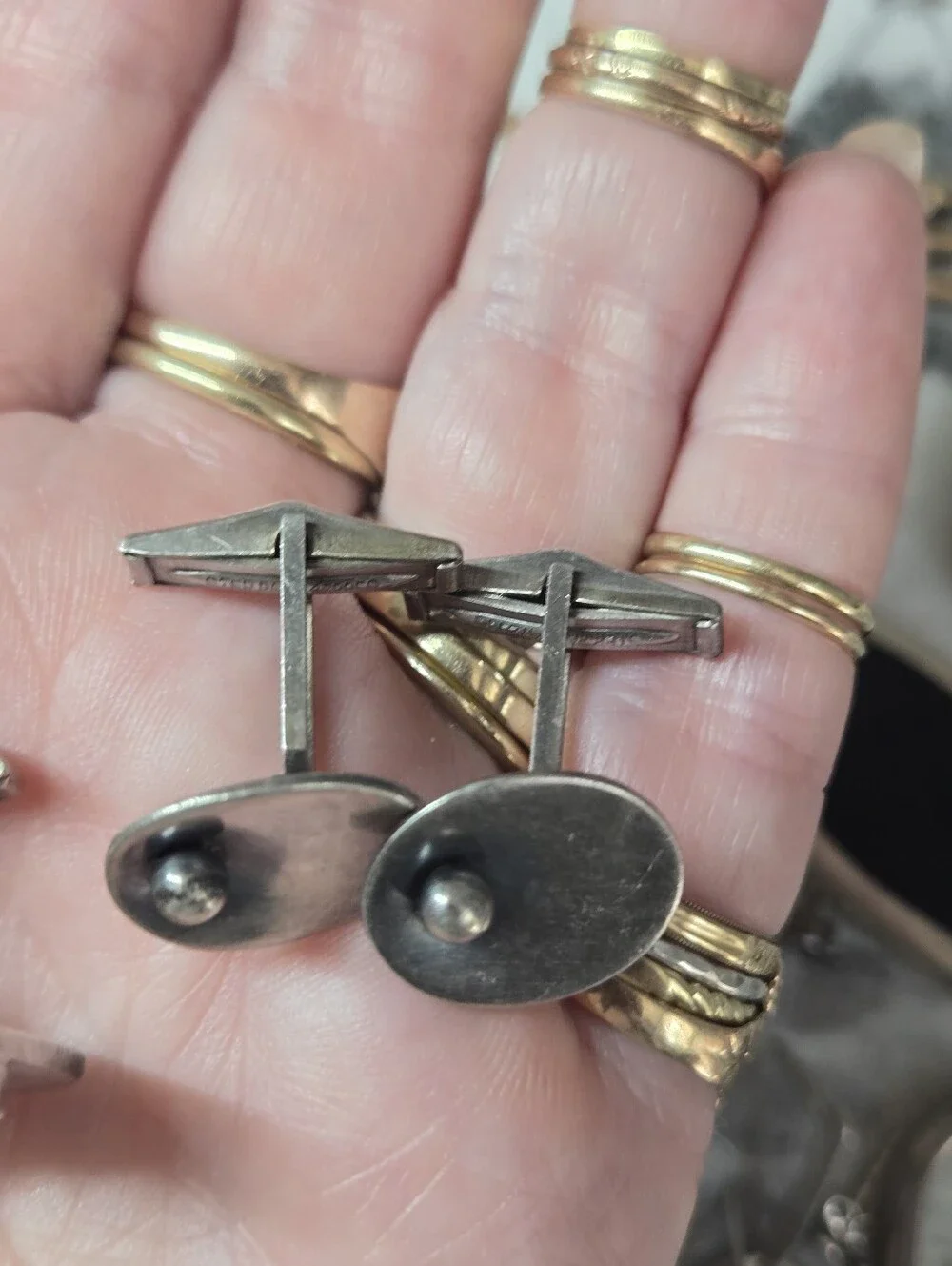 Antique Vintage Sterling Silver Cufflinks - Geometric & Round Styles